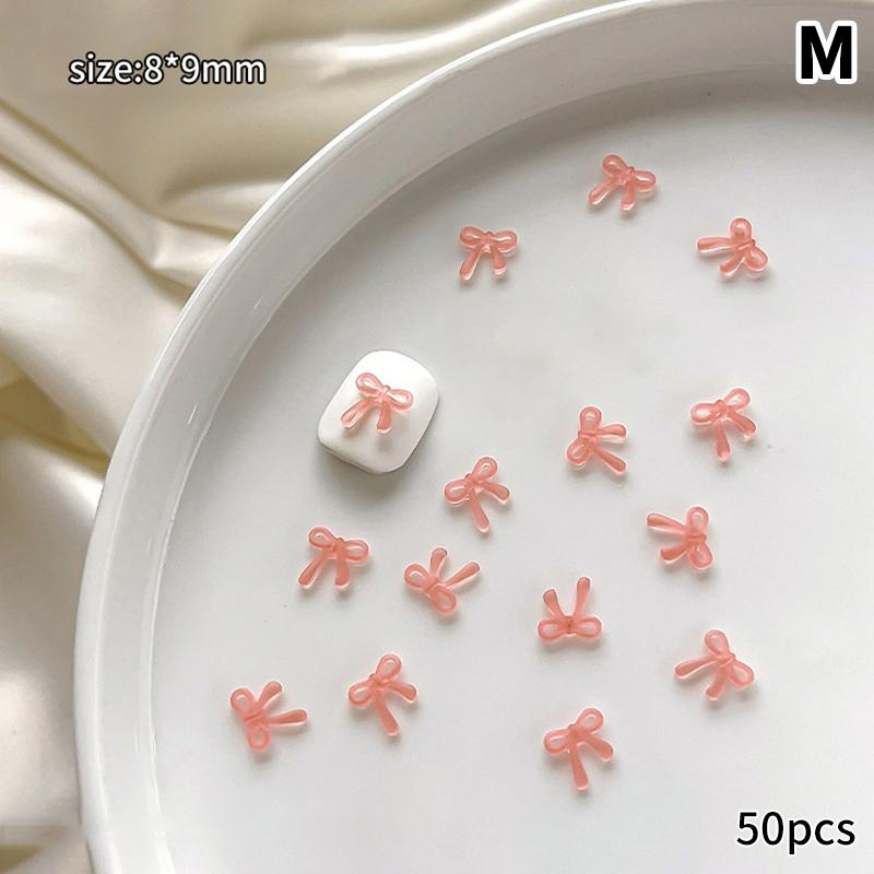 50ks Pryskyřice Bow Charm Bulk Mix Velikost 3D stuha Bowkont Mini Kawaii Nail Art Příslušenství Diy Roztomilé ozdoby na nehty