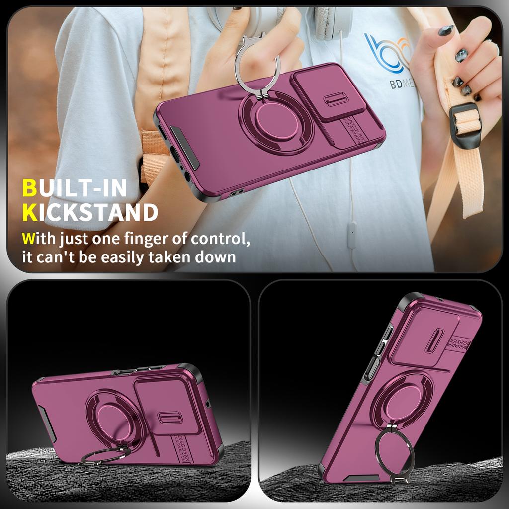 Manyetik Metal Halka Standlı Zırh Kılıfı Honor X5c X5d Plus Play 10A İçin Kaydırılabilir İtme Penceresi Lens Korumalı TPU Plastik Telefon Kılıfı