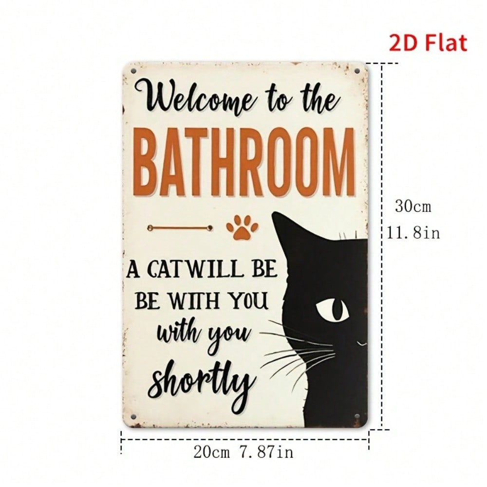 Funny Cat Bathroom Tin Metal Sign Vintage Wall Decor 8x12 Inches Retro Home Kitchen Housewarming Gift