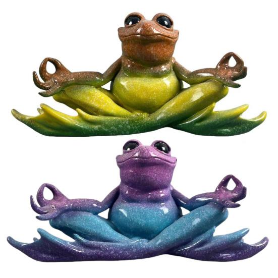 Meditation Frog Statue Sitting Frog Figurine Resin Animal Sculpture Indoor Outdoor Garden Desktop Decoration Ornament