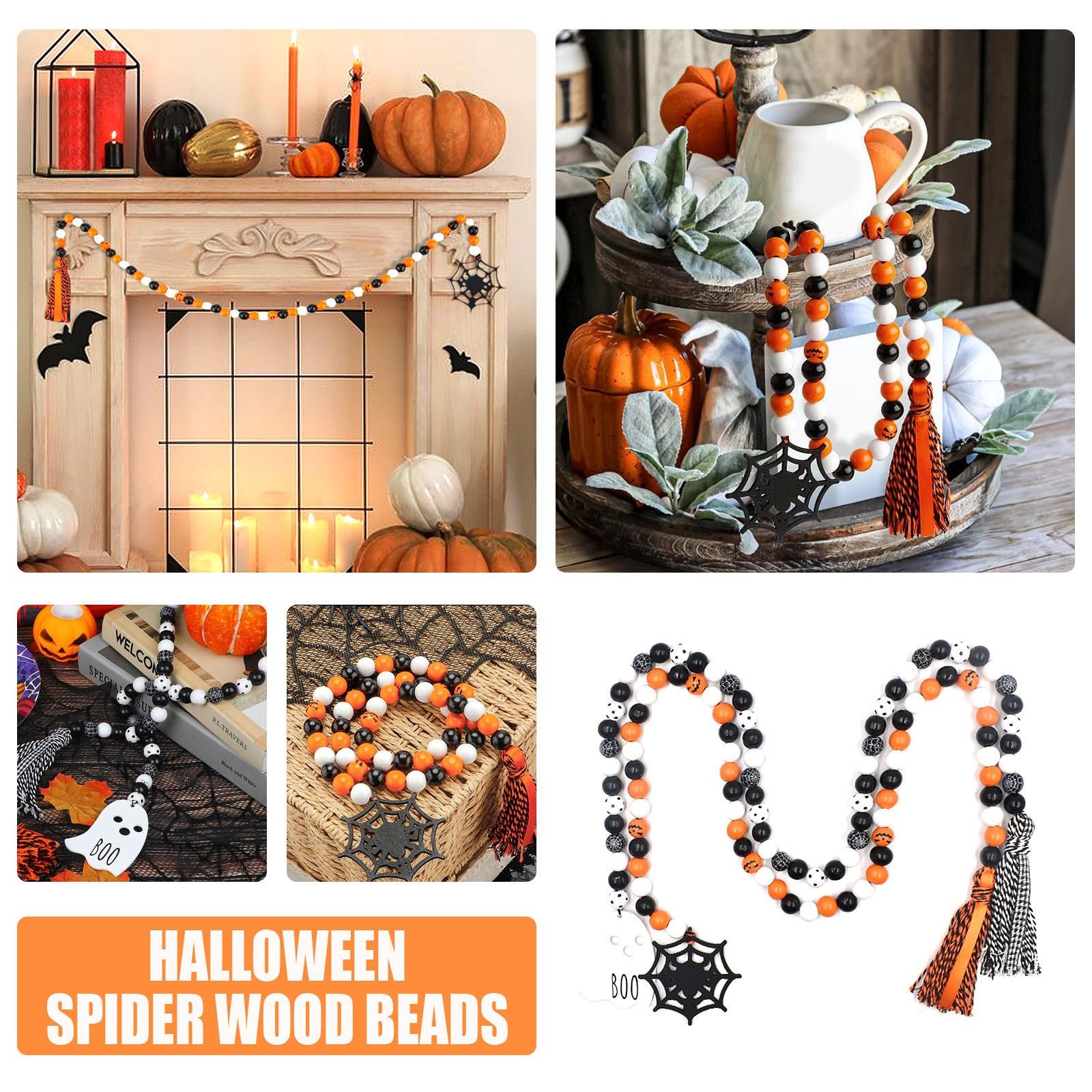 

Хэллоуин красочные деревянные бусины хлопчатобумажная нить бусины с кисточками креативные праздничные украшения кулон из бисера One Size