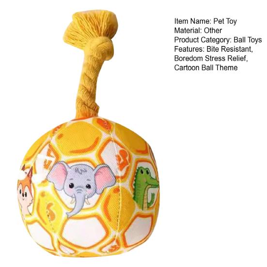 Plush Ball Dog Chew Toy Boredom Stress Relief Bite Resistant Squeaky Cartoon Ball Toy with Cotton Rope Pet Teething Cleaning Toy