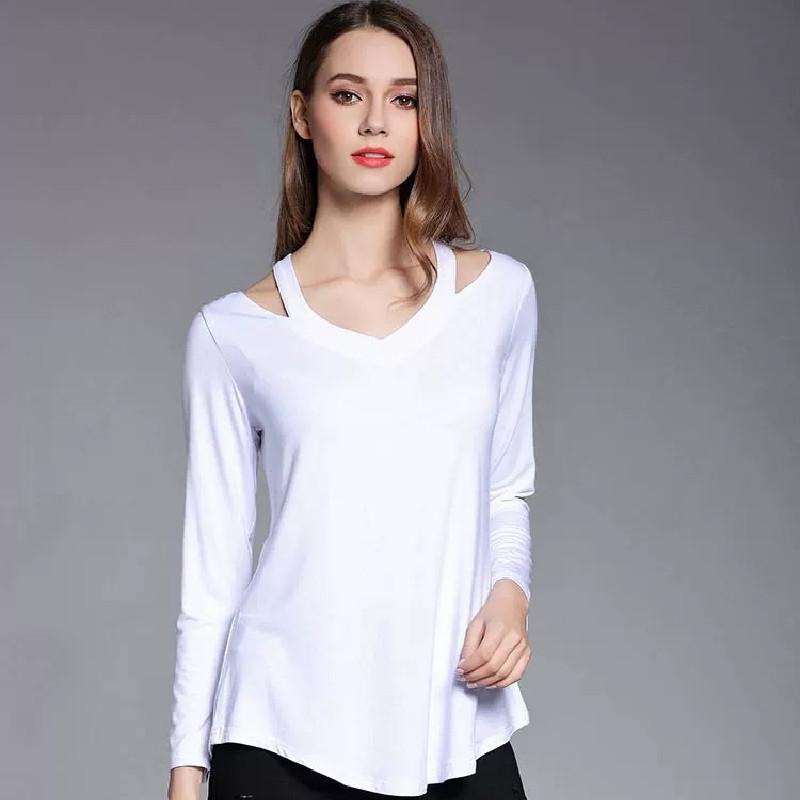 Simple Solid Color Off Shoulder Design Women Long Sleeved Top For Fall Comfort