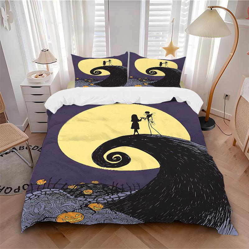 

3pcs set Nightmare Before Christmas Pumpkins1pc of quilt cover+2pcs of pillowcase, no core, print bedding, All Seasons Bedroom Setting097 135x200cm