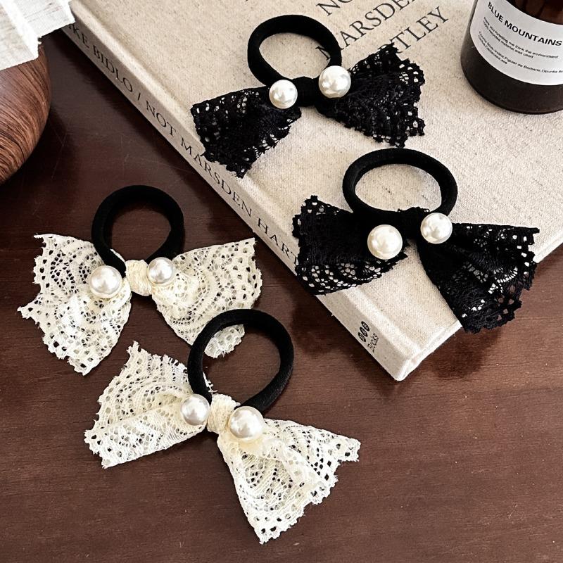 New Lace Hair Bow, High-end Imitation Pearl Headband, Noble Butterfly Knot Hair String, Hair Accessory