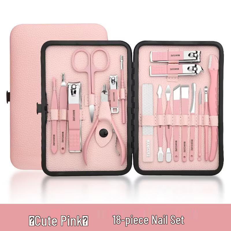 18-Piece Black Stainless Steel Nail Care Set: Clippers, Tweezers, Cuticle Nipper & Manicure Tools.