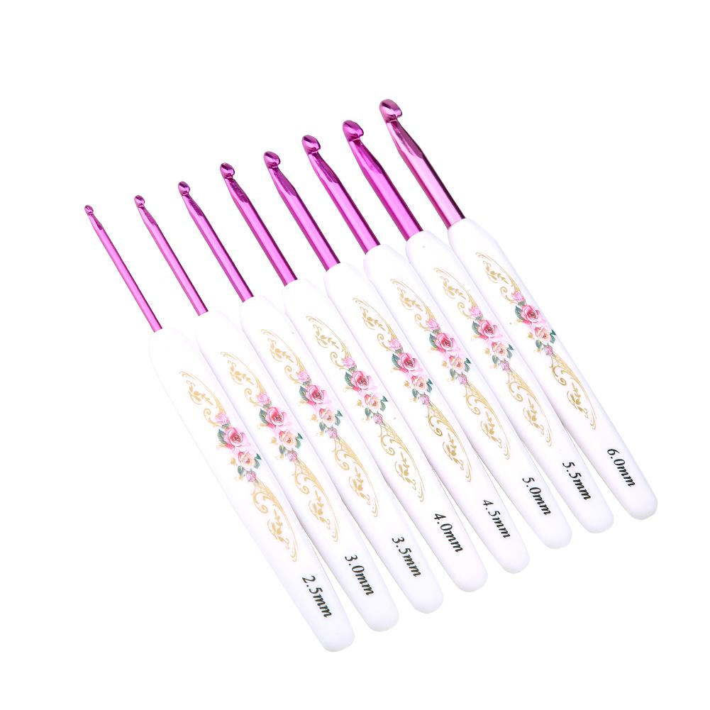 8PCS Aluminum Crochet Hook Set Knitting Needles With Soft Floral Print Plastic Handle (Large)