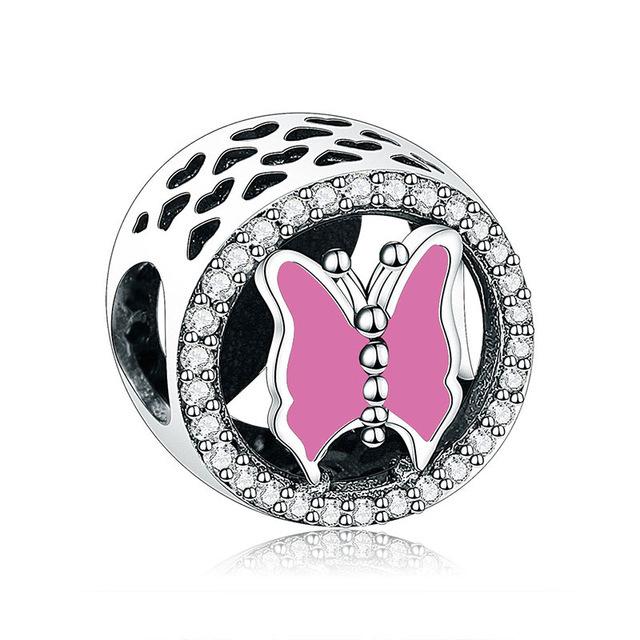 Nouveau Clip Espaceur Rose Rouge Rose Papillon Coupe Européenne Perle DIY Compatible Breloques Originales Bracelet Argent 925 Bijoux DIY pour Femmes