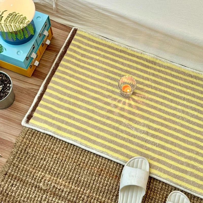 Bedroom Carpet Bedside Long Floor Mat Blue Plaid Carpets Soft Fluffy Foot Mats Minimalist Home Decoration Rug for Living Room