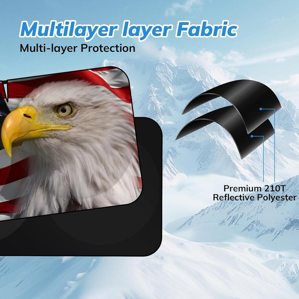 Windshield Sun Shade New American Eagle Flag USA Patriotic Design - Folding Car Front Window Sunshade For Cars SUV Trucks, Max UV Blocking And Keep