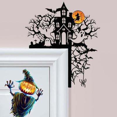 Segno d'angolo per porta di Halloween Gatto Strega Pipistrello Fantasma Ragnatela Segno da applicare sulla parte superiore della porta Decorazione per telaio di porta/finestra interna