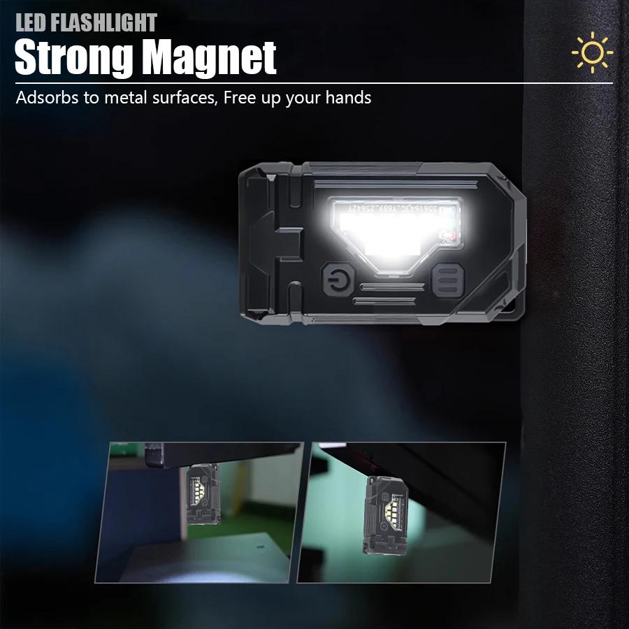 Mini Keychain EDC Flashlight - Rechargeable Magnetic Torch Light with Pen Clip & Hat Clip, Super Bright Lamp for Outdoor/Fishing