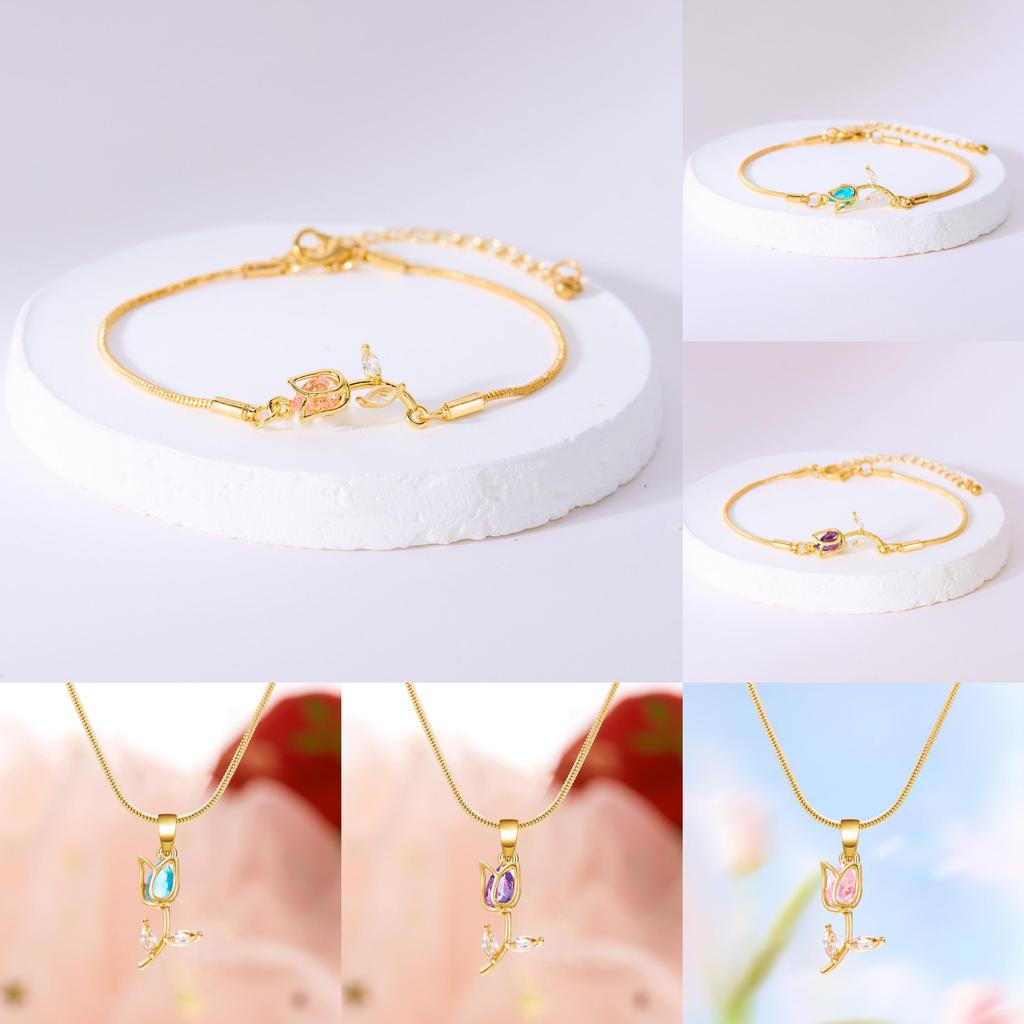 Tulip Pendant Necklace Copper Chain Womens Elegant Spring Jewelry