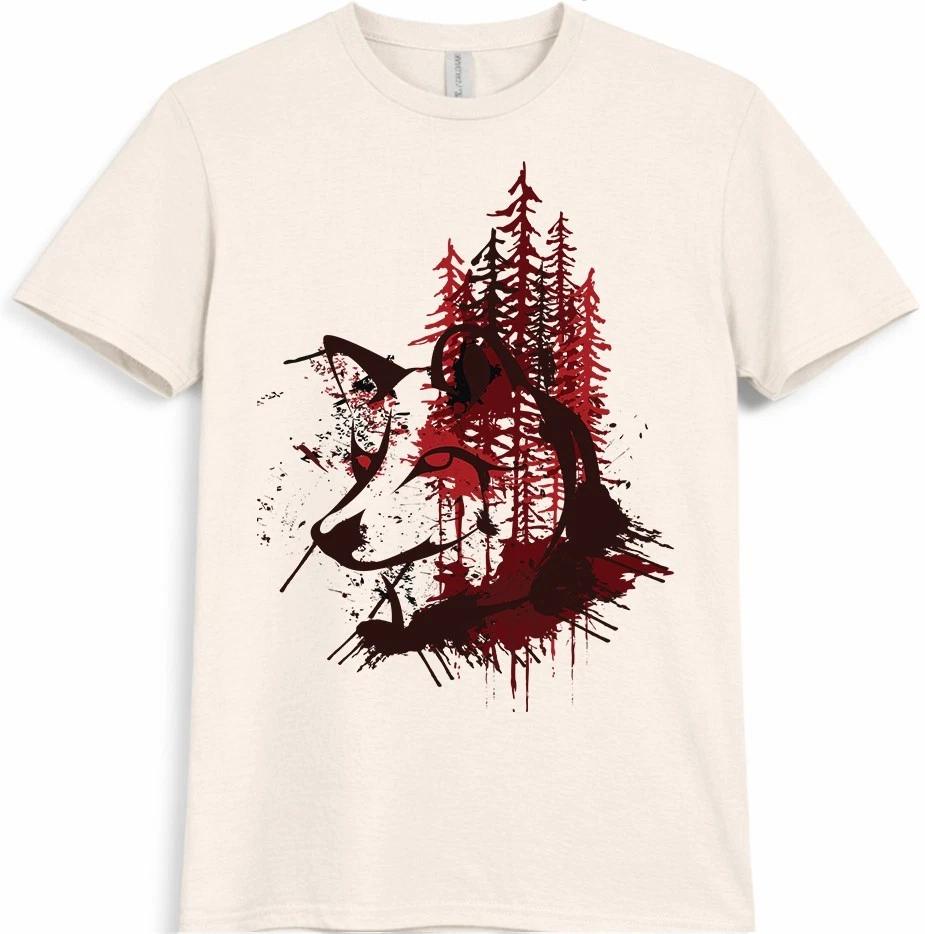 Wolf T-Shirt Forest Wildlife Pine Trees Silhouette Graphic Tee XXXL