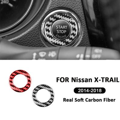 For Nissan X-TRAIL 2014-2018 Accessories Carbon Fiber Car START Button Engine Ignition Switch Panel Frame Decoration Sticker