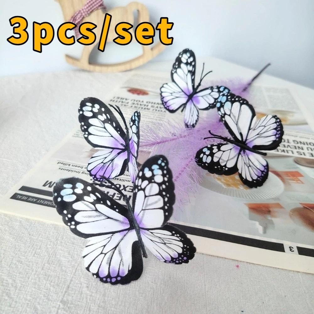 3pcs/set Lifelike Artificial Butterfly Reed Multi-Color Butterfly Branch Bouquet  Photography Prop фиолетовый
