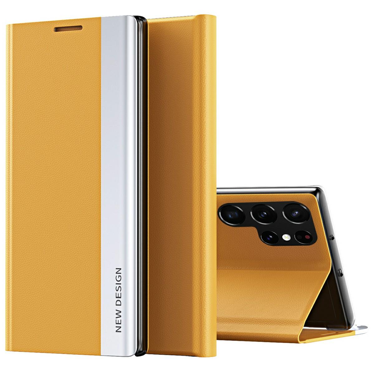 

For Samsung Galaxy S25 Ultra Case Anti-Drop Leather Phone Cover with Stand AVE Yellow