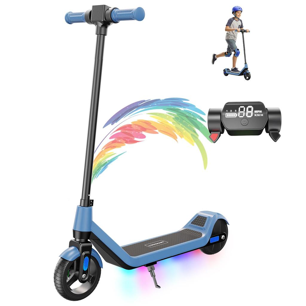 Monopattino Elettrico per Bambini Età 8-12 anni, Autonomia 16 KM, Velocità Massima 16KM/H, Monopattino Elettrico Ultra Leggero da 6,5" per Bambini con Luci Ambientali Colorate