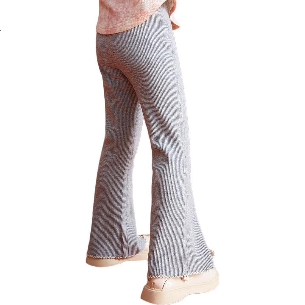 ASK JUNIOR Girls' Pants, Spring 2026 Knitted Trousers, Floral Decoration Casual Pants, Baby Sweatpants, Gray, Size 120