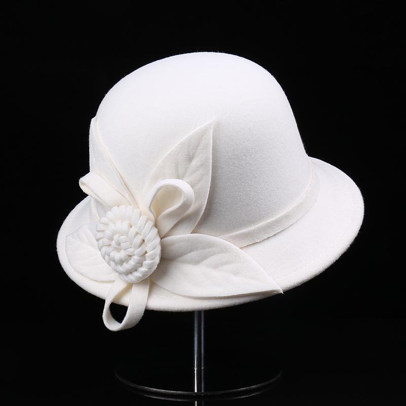 New British literary basin hat autumn and winter retro woolen hat children's big red three-dimensional flowers European and American fashion top hat