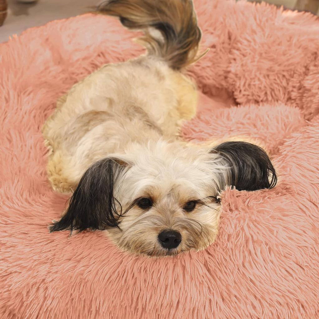 Hundebett Katzenkissen Waren Rund Flauschig OYANTEN Donut Flauschig Flauschig Schlafen Sie Gut Waschbar Ganzjährig Hundezubehör - Corgi/Shiba Inu/Mittel (75cm, Rosa)
