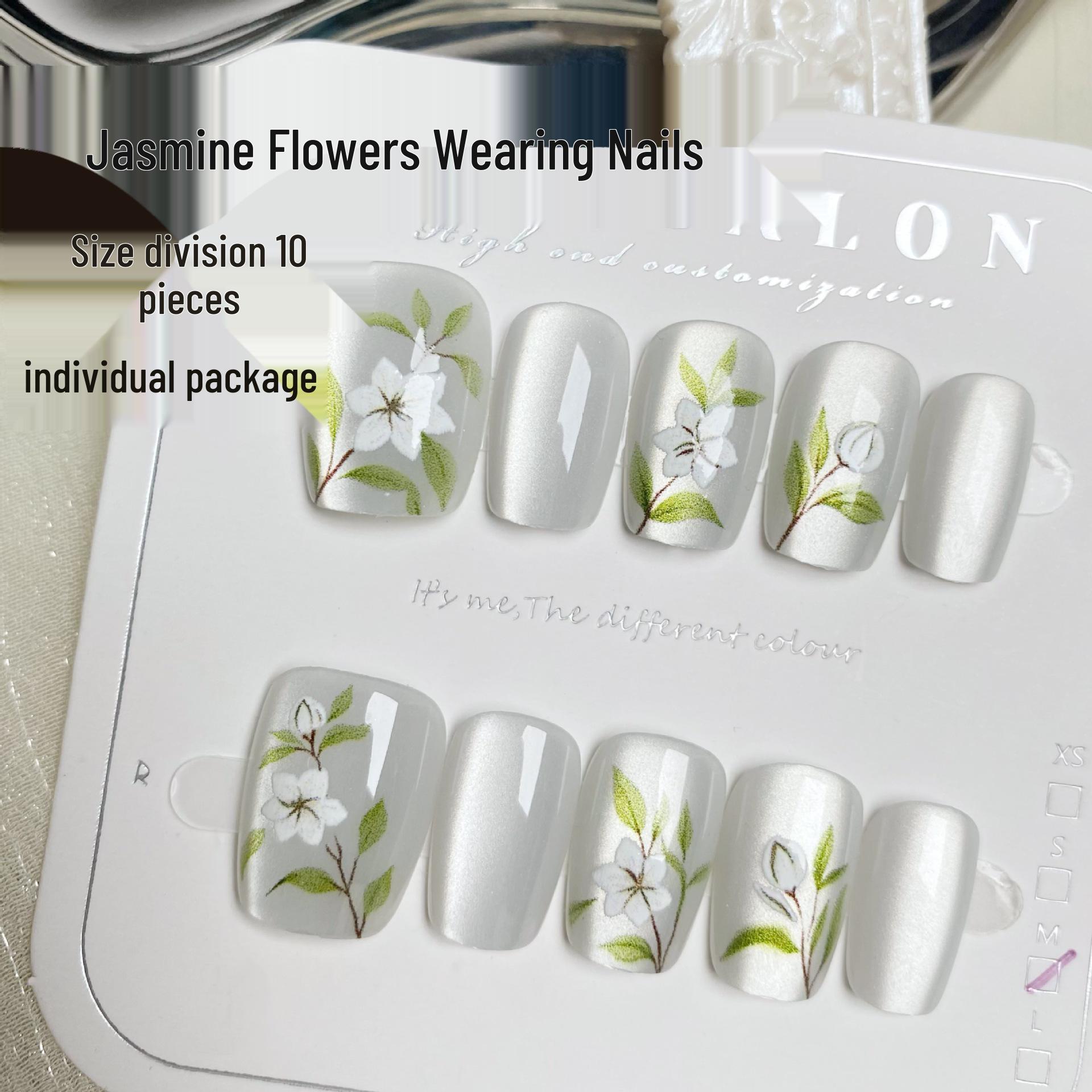 

High-End Removable Jasmine Bloom Cat Eye Nail Art Stickers – 10 Piece Summer Collection XS Extra Small (Free 5-Piece Tool Kit)