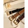 Luxury Suede Cowhide Leather Belt for Women Vintage Style with Gold Buckle 3.3cm Wide Waistband for Dresses And Jeans