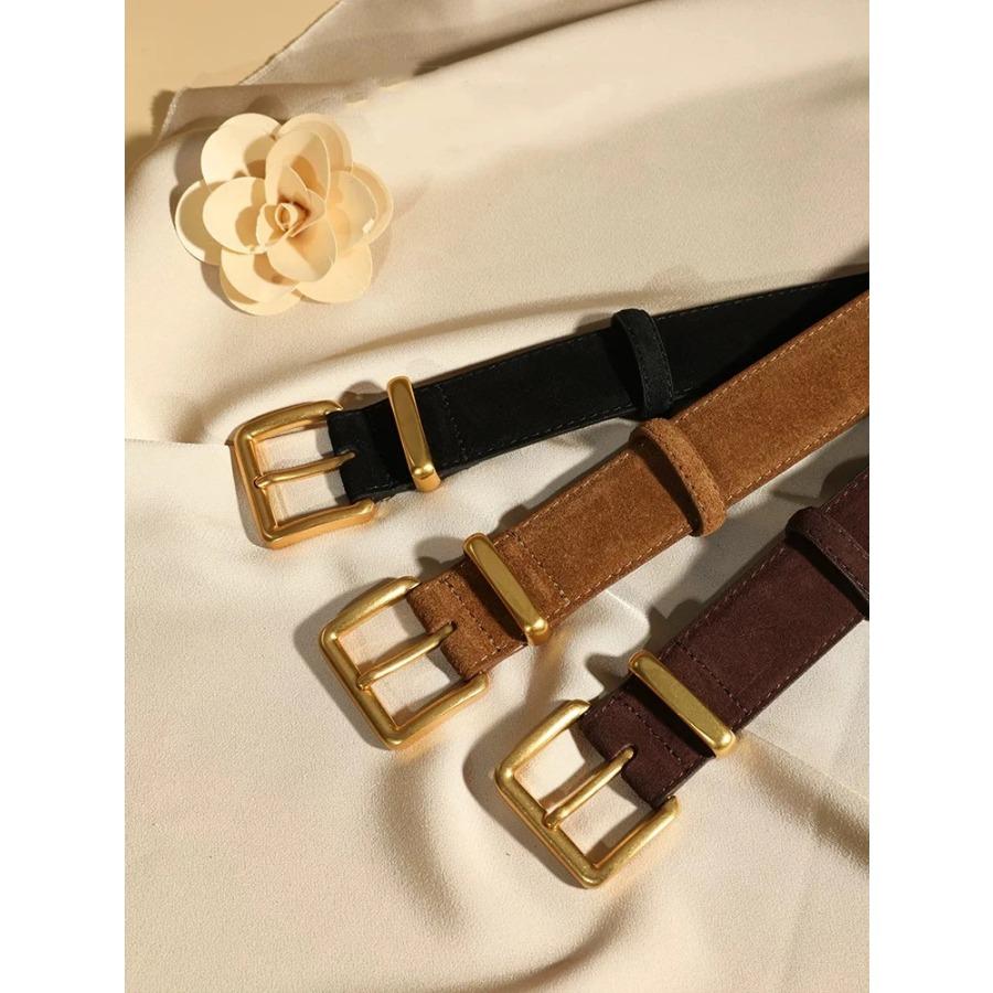 Luxury Suede Cowhide Leather Belt for Women Vintage Style with Gold Buckle 3.3cm Wide Waistband for Dresses And Jeans