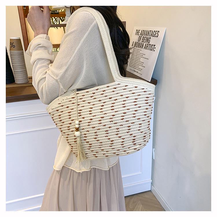 Women's Large Woven Straw Tote Bag - 2025 Summer Beach & Fashion Bucket Style