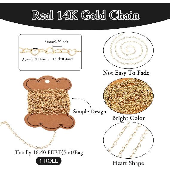 Craftdady 5M 14K Gold Filled Heart Link Chains 5x3.5mm Soldered Brass Bracelet Necklace Designer Chains Simple Chain Gold Chain Necklace Collection