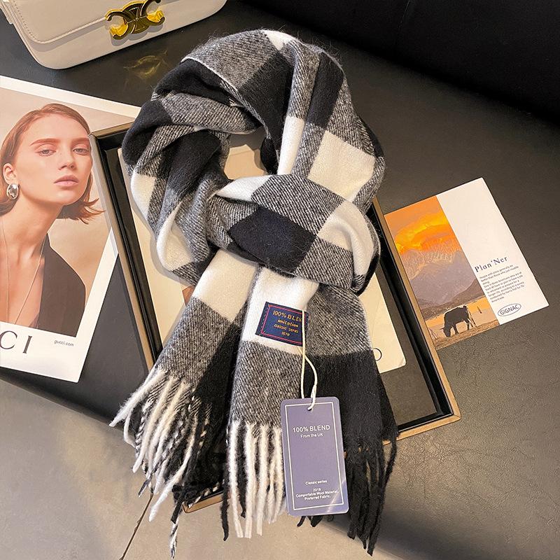 Red plaid scarf winter women's new high-end imitation cashmere scarf Christmas new thickened couple