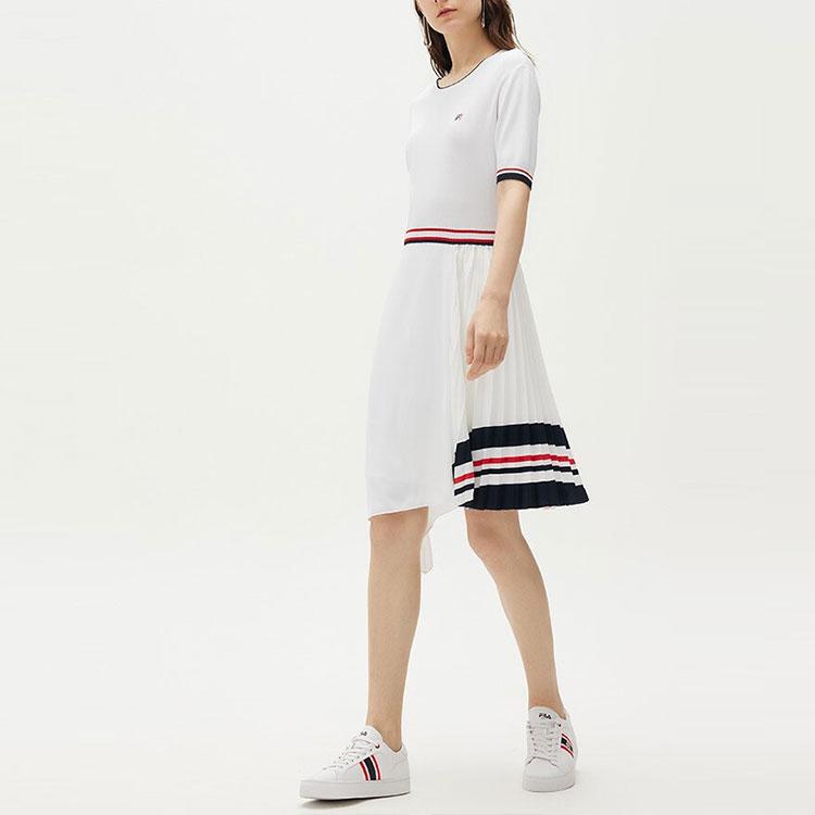 Fila Casual Breathable Round Neck Fashion Sports Short Sleeve Dress Women Dresses Standard-White F11W131314F-WT
