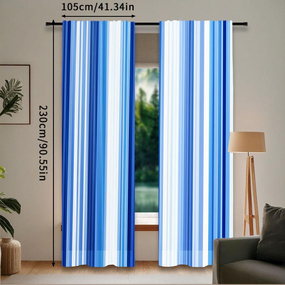 2 Stück Blau-Weiß gestreifter Vorhang Retro-Streifenfarben Abstraktes Vintage-Design Geeignet für Schlafzimmer, Badezimmer, Wohnzimmer