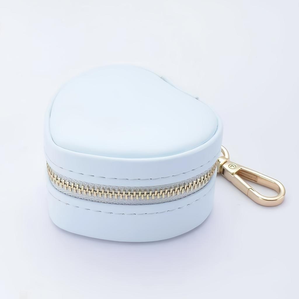 1pc Mini Jewelry Box, Heart-Shaped Jewelry Organizer with Keychain, Zipper Closure, Portable Jewelry Box, Jewelry Boxes