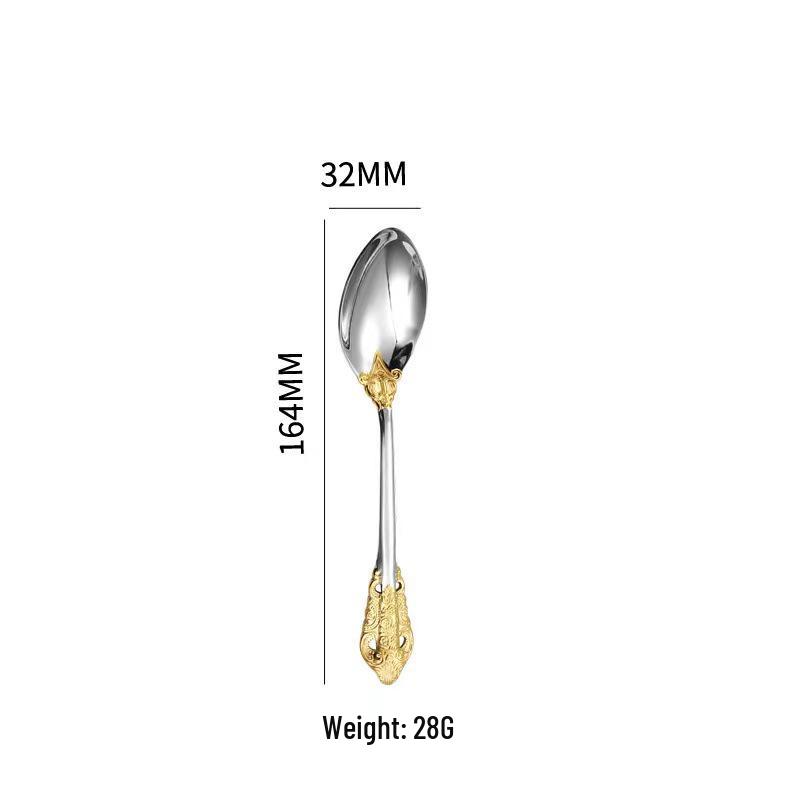 Retro Embossed 410 Stainless Steel Tableware Set: Real Gold-Plated Knife, Fork, and Spoon for Restaurants and Hotels