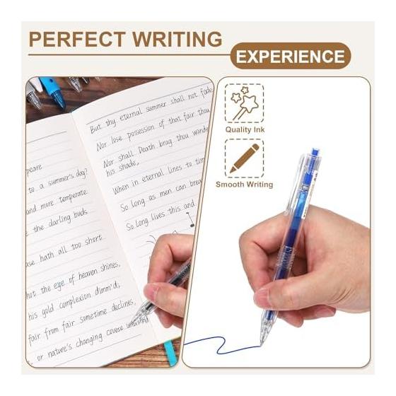 PATIKIL 10pcs 0.5mm Gel Ink Ballpoint Pens, Knock Type, Blue Ink, Medium Point, Smooth Writing, Quick Dry, for Memo Writing, Note Taking, Stationery