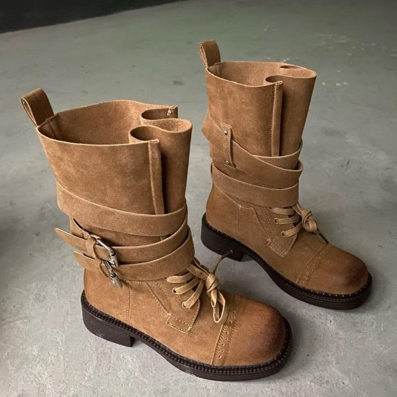 Women Suede Ankle Boots Heeled Shoes 2025 New Winter Chelsea Snow Boots Retro Goth Chunky Brand Party Zapatos De Mujer