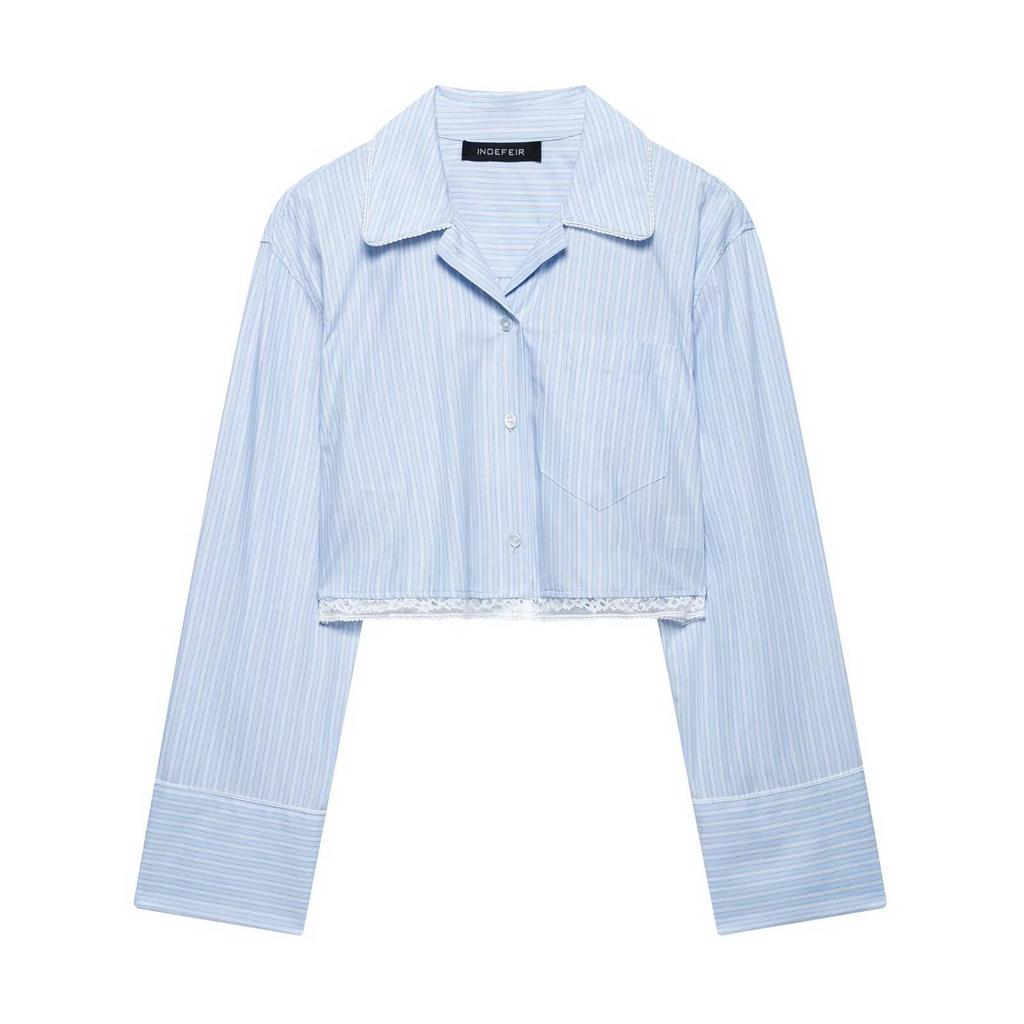 TAOP&ZA Spring/Summer Women's Lace Stripe Shirt Dress Pants Set