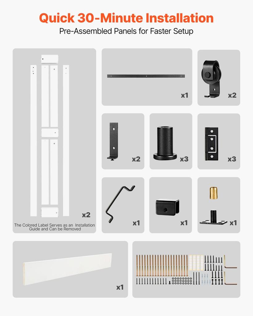 Porte de Grange Pliante, 609 x 2134 mm, Portes de Placard Coulissantes Pliantes en MDF, Kit de Quincaillerie Inclus, Conception Gain de Place en H, Nécessite un Assemblage, pour Chambre à Coucher,