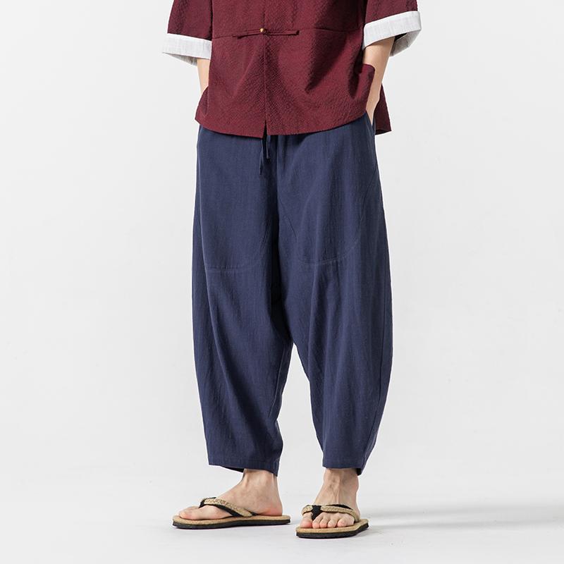 2025 Letné Pánske Ležérne Nohavice Klasické Bavlnené Ľanové Nohavice Čínsky Štýl Dlhé Vintage Voľné Harajuku Široké Nohavice Pánske Nohavice