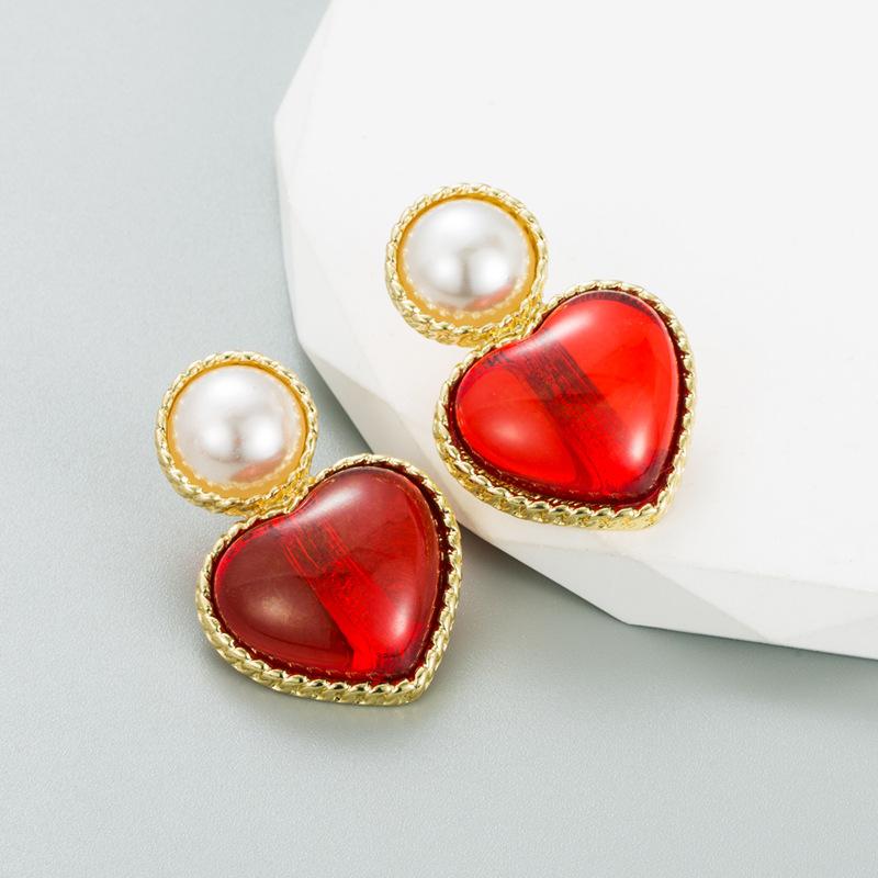 Women Retro Drop Earrings Titanium Steel Alloy Pendant Earrings Acrylic Colorful Resin Bead Heart Shape Geometric Ear Ornaments