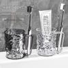 Transparent Glacier Ripple Texture Tooth & Mouthwash Cup with Handle - Light Luxury Design for Students and Couples