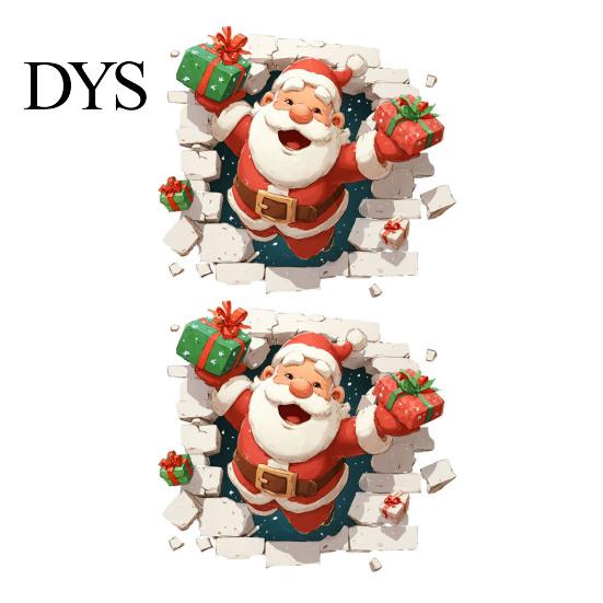 Seasonal Wall Art 3D Santa Claus Christmas Decals, Break Through Reindeer Decals Window Stickers, Removable Winter Holiday Decorations for Living Room