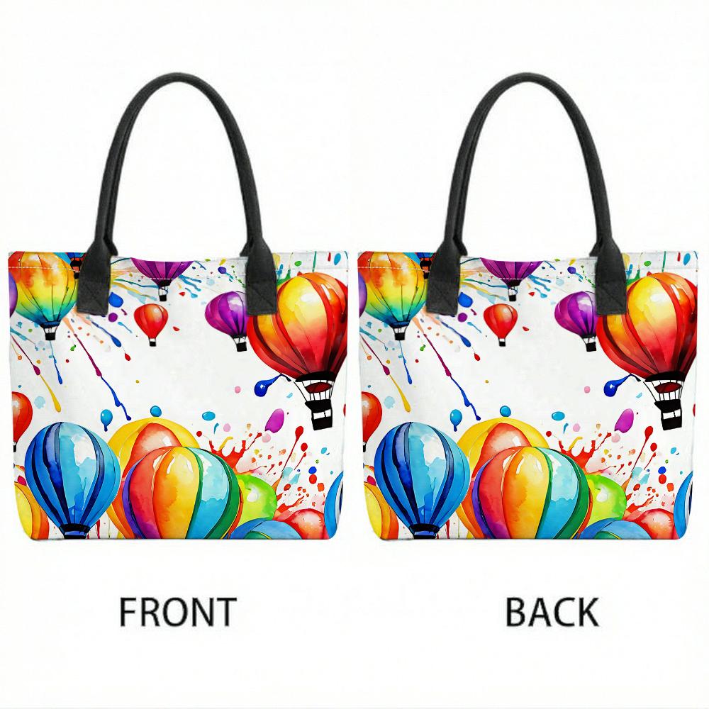 Watercolor Hot Air Balloon Printed Tote Bag Casual Large Capacity Shoulder Handbag for Daily Use