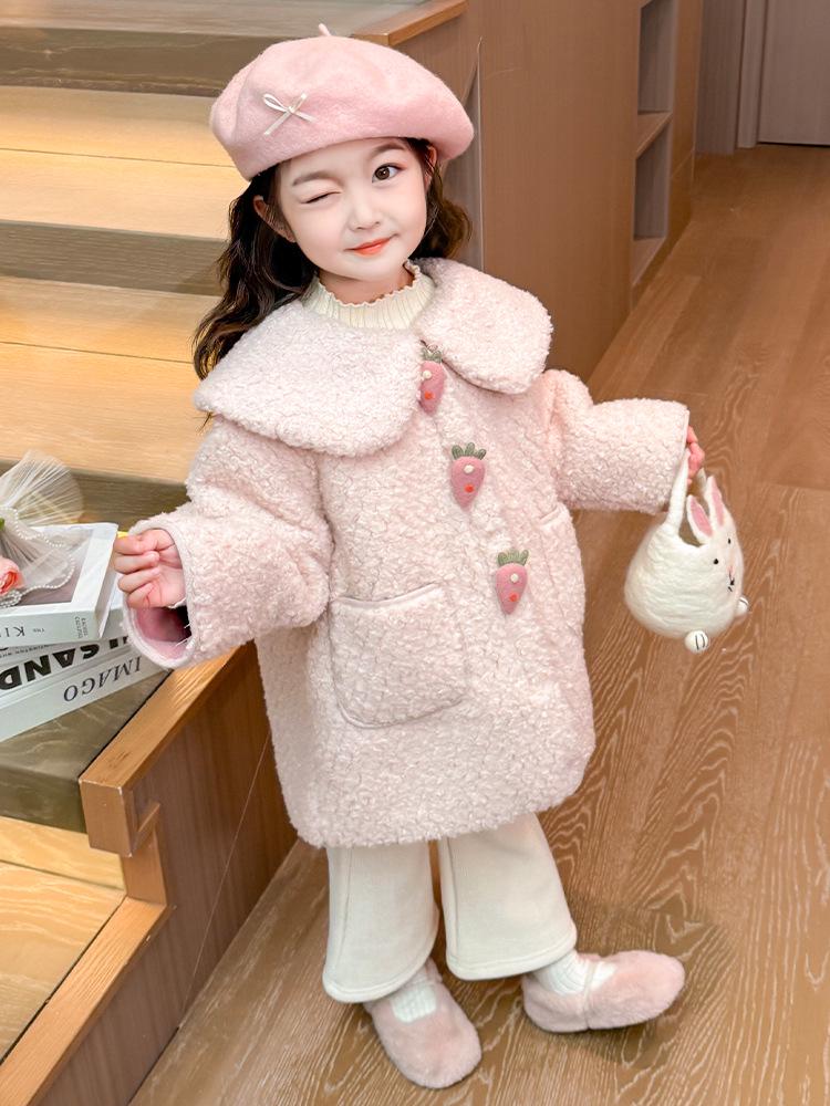 2025 Girls' Lambswool Fleece-Lined Sweater Coat for Autumn & Winter