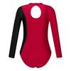 Girls Performance Leotard Long Sleeve Stand Collar Contrast Color Hollow Back Rhinestone Bodysuit