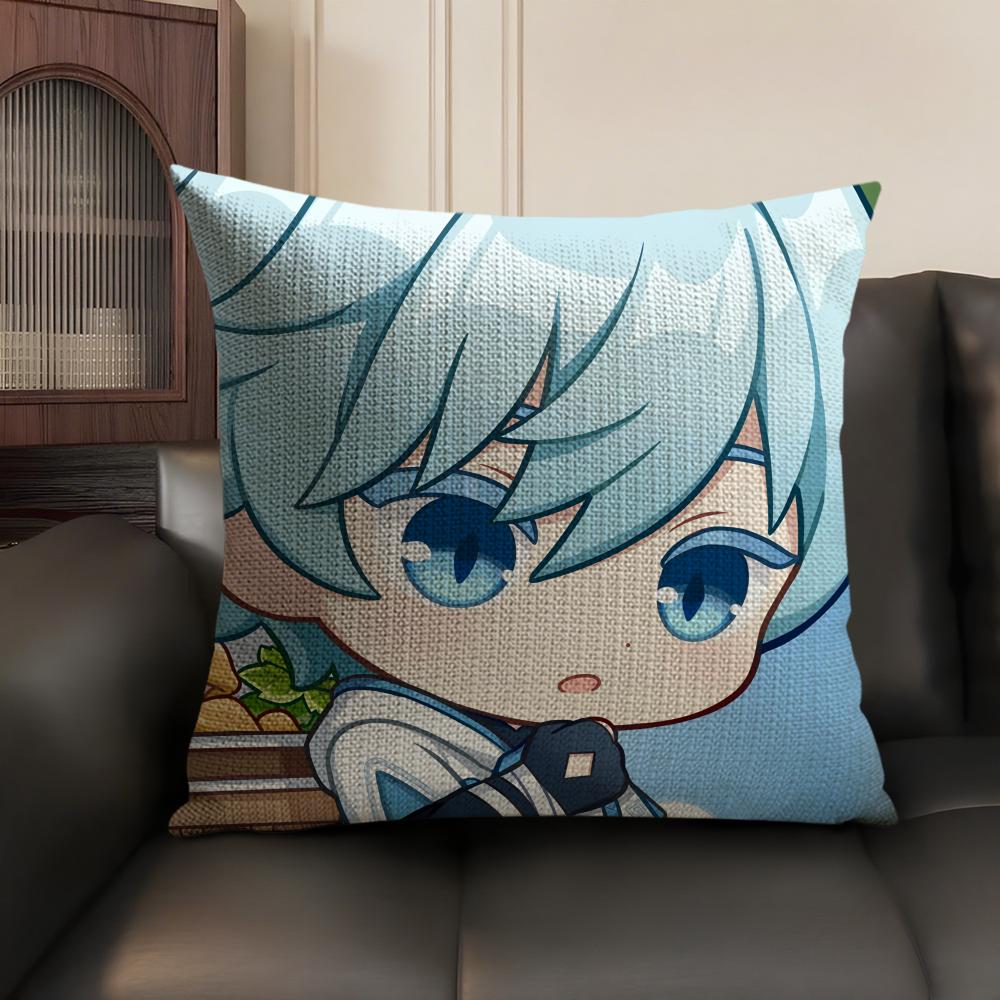 Chongyun Cute Genshin Impact Cushion Cover Natural Linen Organic Fabric Double-Sided Printing Sofa Home Decor Gift Pillow Case