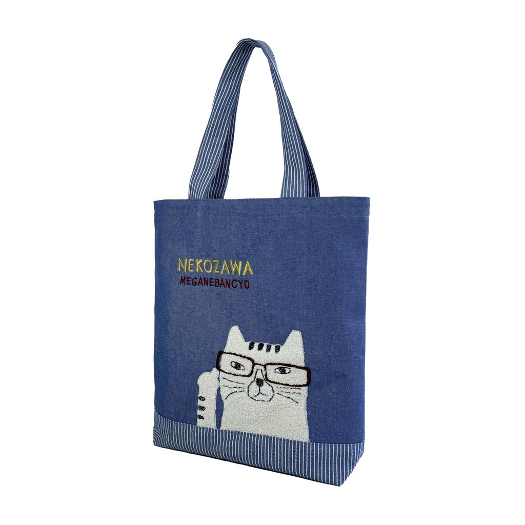 [Kusuguru Japan] Geverfde Denim Tote Bag, Nekomaruke BL