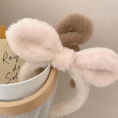 Rabbit Ear Plush Headband Women Solid Color Plush Hairband Hair Hoop Girls  Makeup Hair Accessories