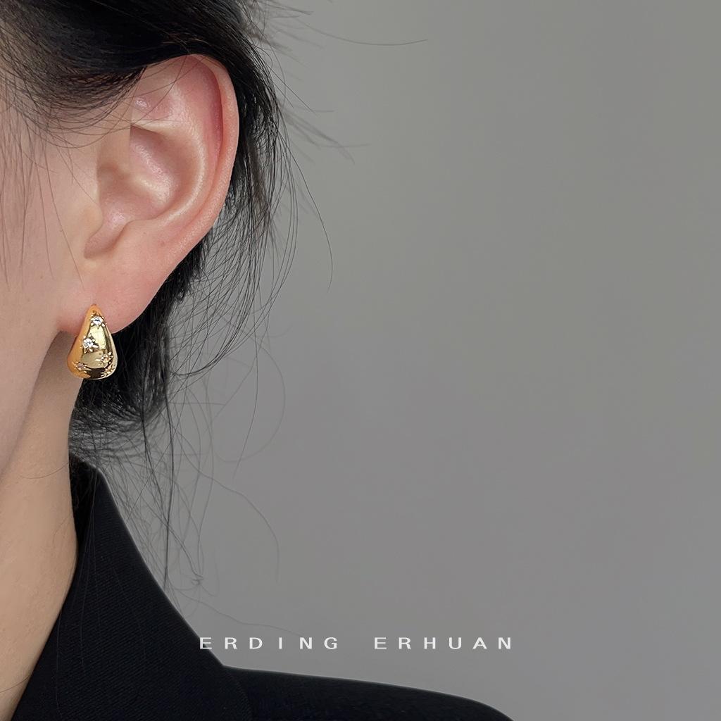 Fashion light luxury style slightly inlaid zircon color retention mango geometric round earrings earrings jewelry